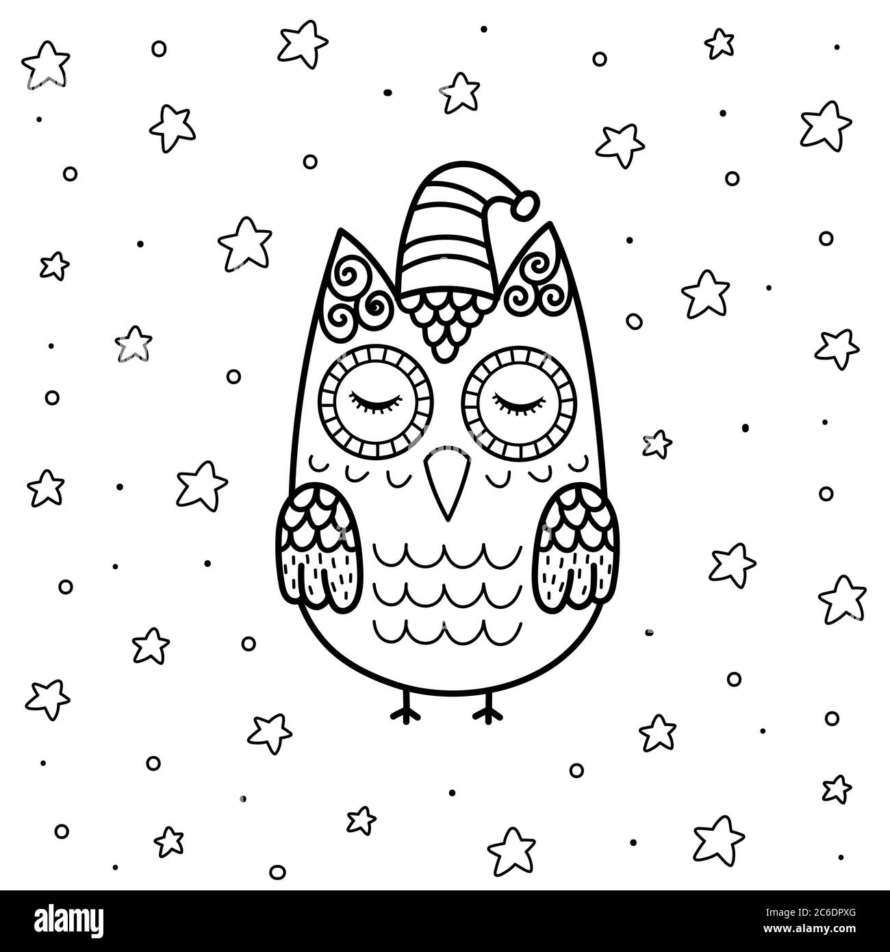 Chouette chouette chouette de nuit en forme de zentangle page de coloriage pour les enfants Illustration de Vecteur