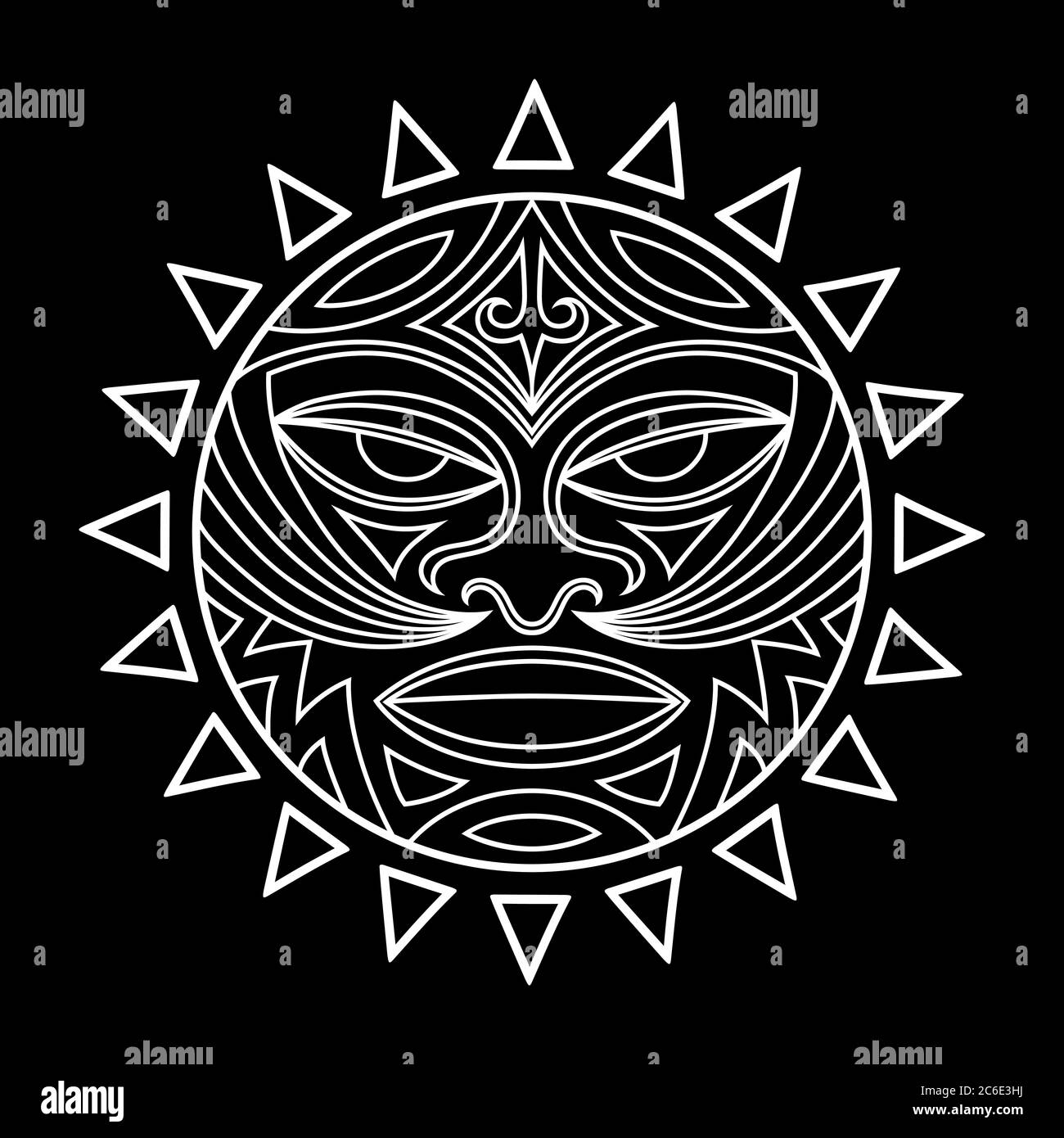 Symbole-masque ethnique du peuple maori - Tiki. Le Tiki de type tonnerre est le symbole de Dieu. Signe tribal sacré dans le style polénésien pour l'application de Tatto Illustration de Vecteur
