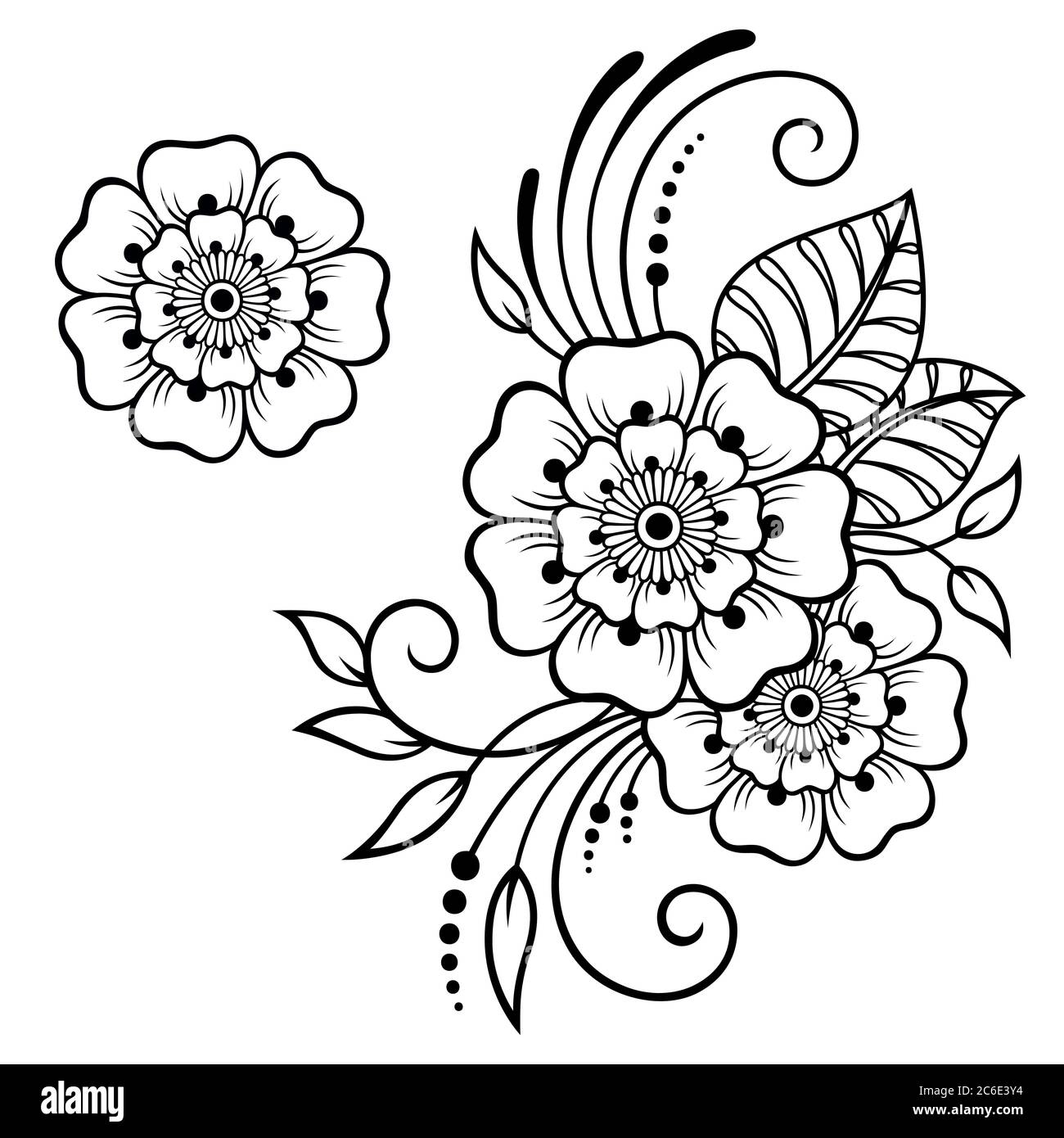 Ensemble de motif de fleurs Mehndi pour le dessin et le tatouage de Henné. Décoration ethnique orientale, de style indien. Illustration de Vecteur