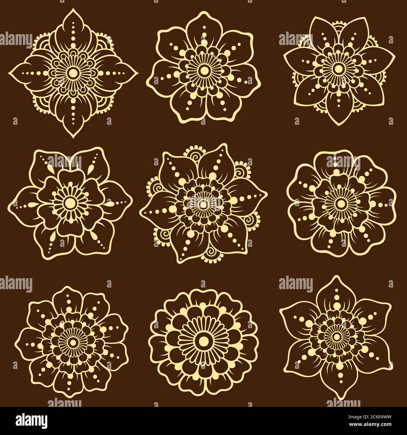 Ensemble de motif de fleurs Mehndi pour le dessin et le tatouage de Henné. Décoration ethnique orientale, de style indien. Illustration de Vecteur