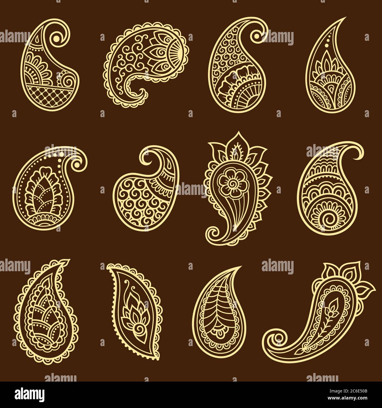 Ensemble de motif de fleurs Mehndi pour le dessin et le tatouage de Henné. Décoration ethnique orientale, de style indien. Illustration de Vecteur