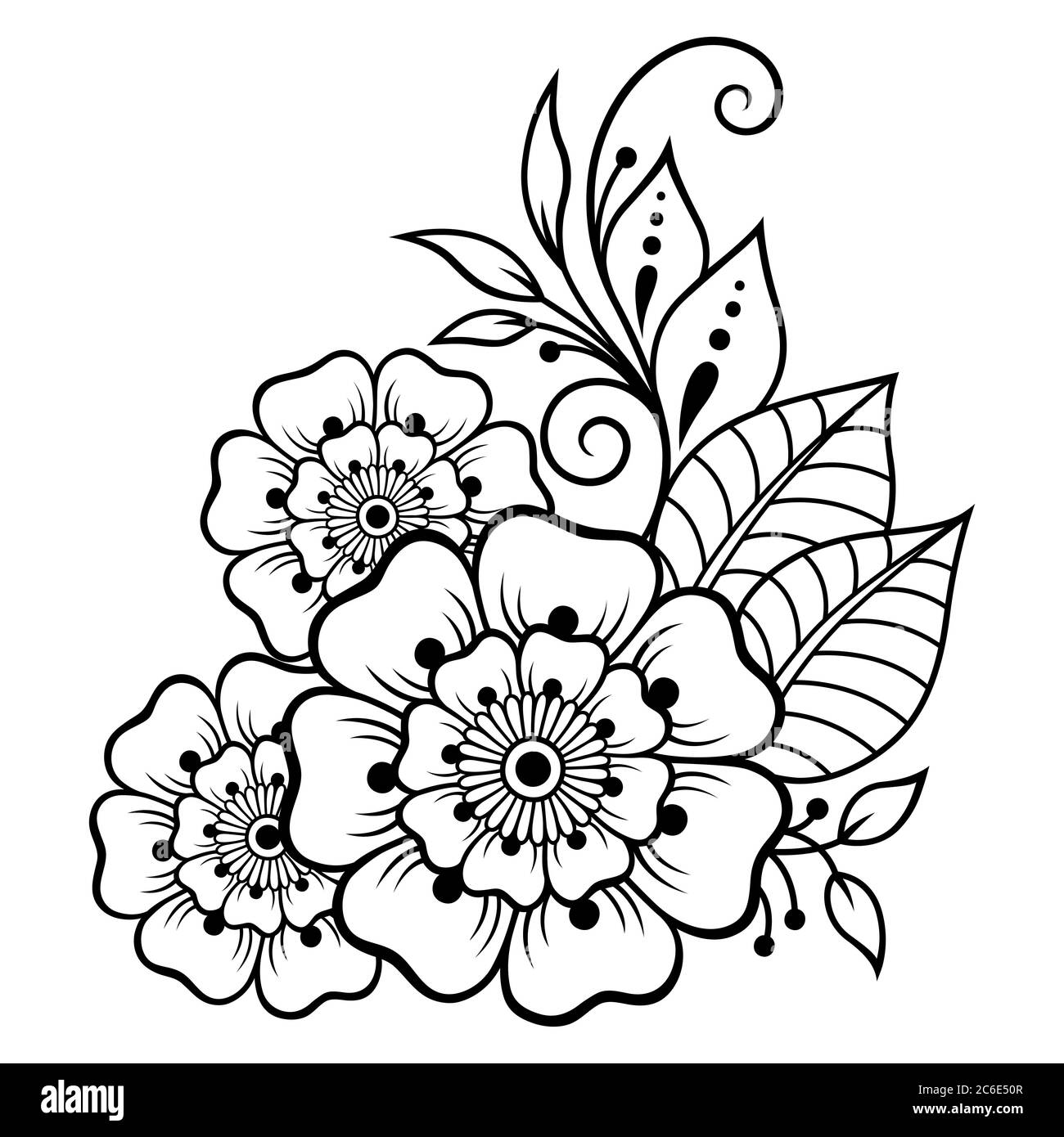 Motif de fleurs mehndi pour le dessin et le tatouage de Henna. Décoration ethnique orientale, de style indien. Illustration de Vecteur