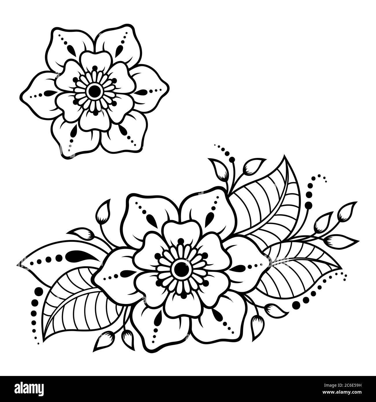 Ensemble de motif de fleurs Mehndi pour le dessin et le tatouage de Henné. Décoration ethnique orientale, de style indien. Illustration de Vecteur