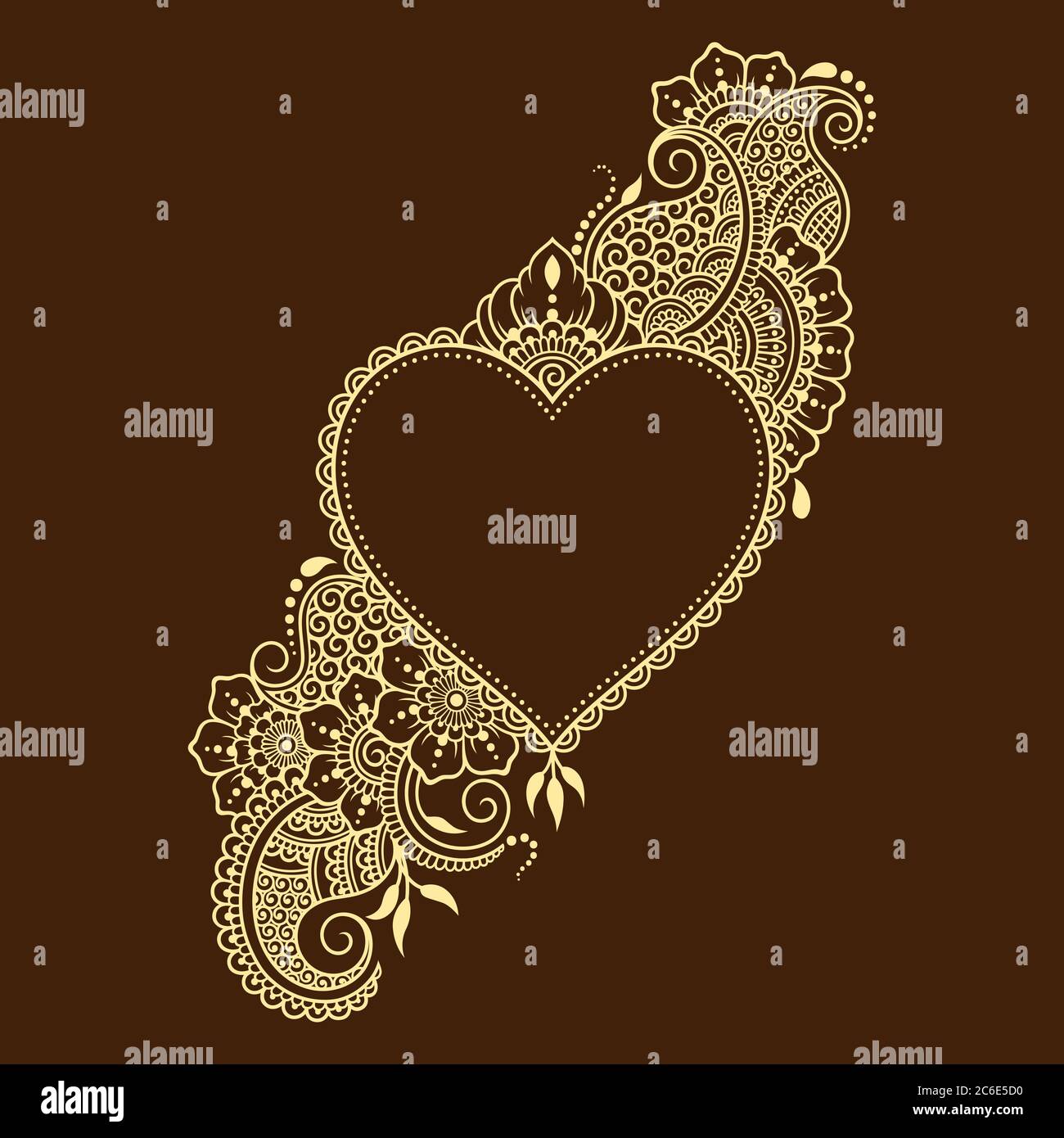Motif de fleurs mehndi avec coeur pour le dessin de Henna et le tatouage. Décoration ethnique orientale, de style indien. Illustration de Vecteur