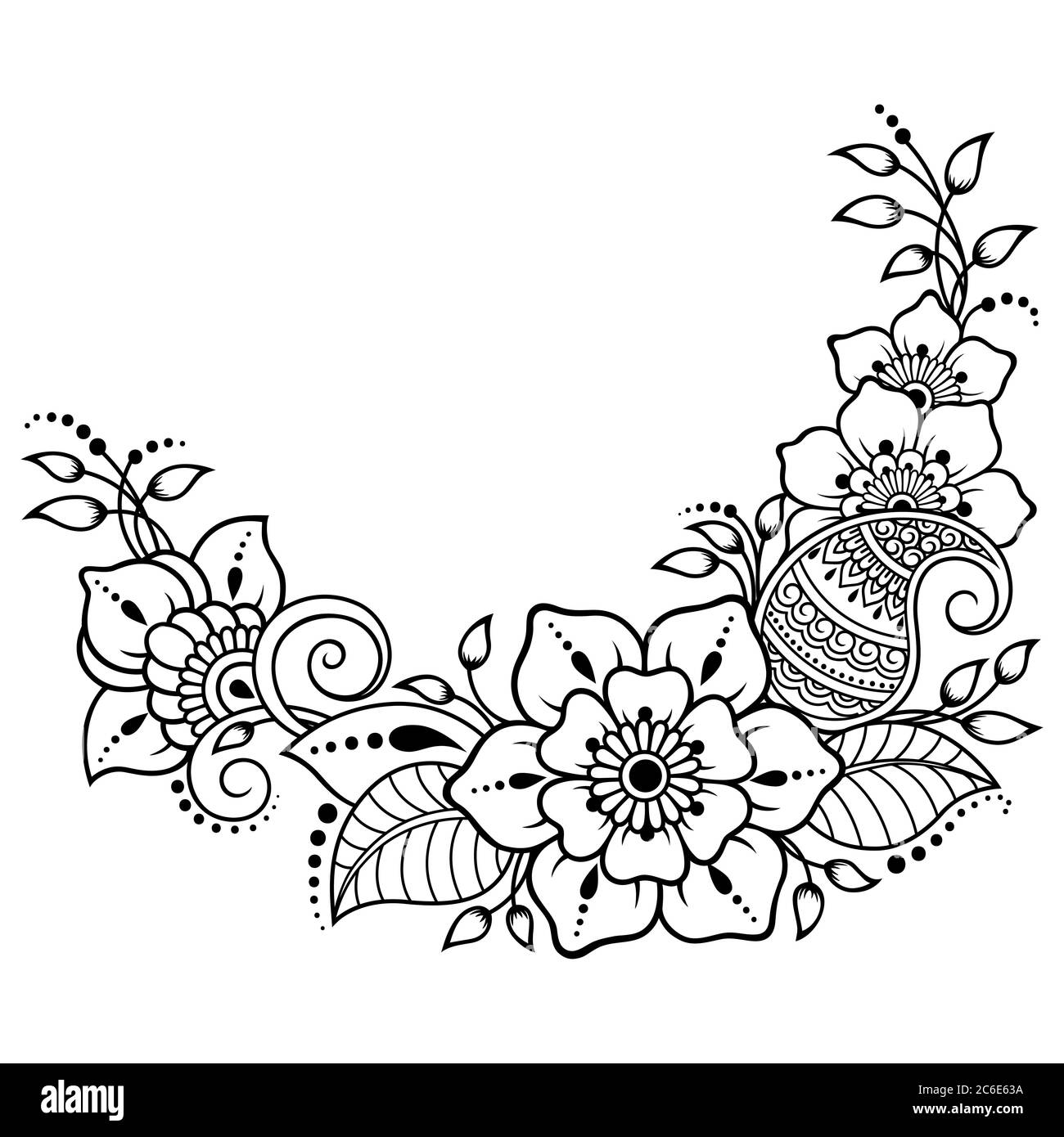 Motif de fleurs mehndi pour le dessin et le tatouage de Henna. Décoration ethnique orientale, de style indien. Illustration de Vecteur