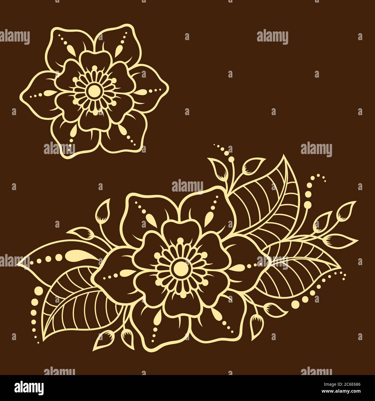 Ensemble de motif de fleurs Mehndi pour le dessin et le tatouage de Henné. Décoration ethnique orientale, de style indien. Illustration de Vecteur