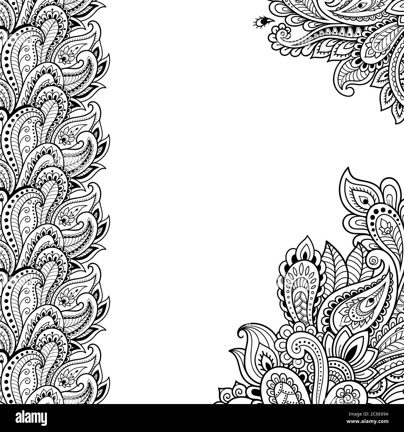 Stylisé avec motif décoratif de tatouages au henné pour décorer des couvertures de livre, carnet, cercueil, magazine, carte postale et dossier. Fleur de style mehndi Illustration de Vecteur