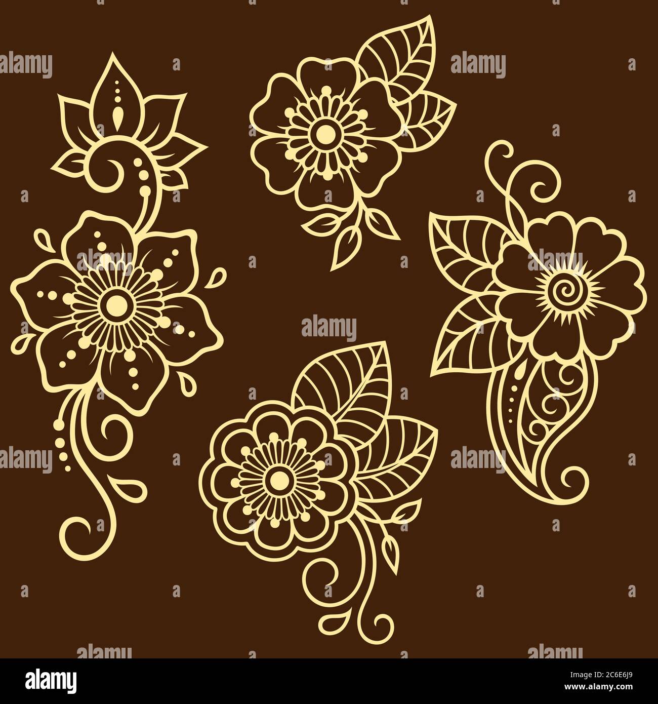 Ensemble de motif de fleurs Mehndi pour le dessin et le tatouage de Henné. Décoration ethnique orientale, de style indien. Illustration de Vecteur