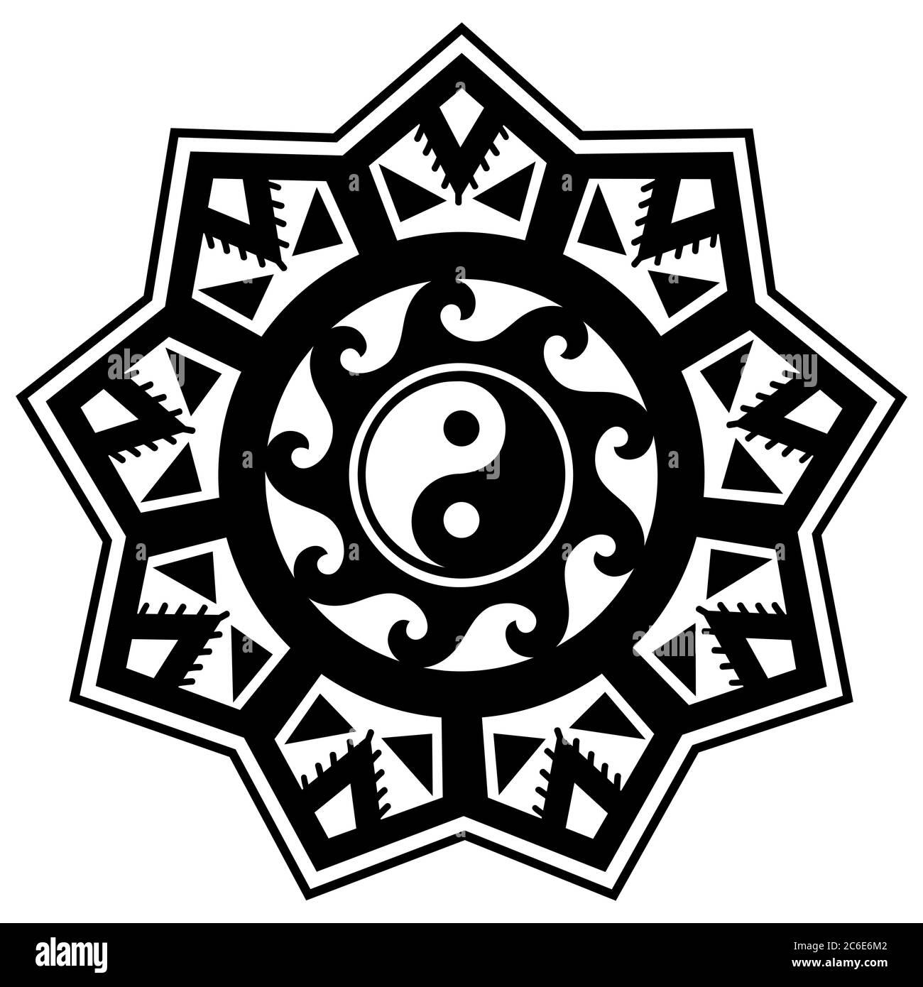 Motif circulaire en forme de mandala pour Henna, Mehndi, tatouage, décoration. Décoration décorative de style oriental avec symbole Yin-yang dessiné à la main. Colo Illustration de Vecteur