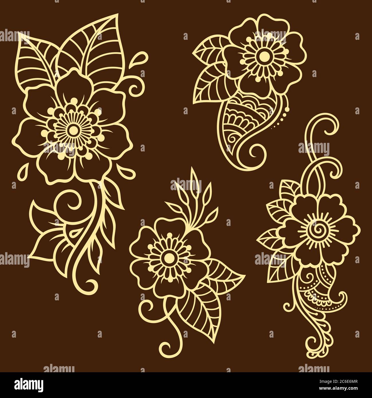 Ensemble de motif de fleurs Mehndi pour le dessin et le tatouage de Henné. Décoration ethnique orientale, de style indien. Illustration de Vecteur
