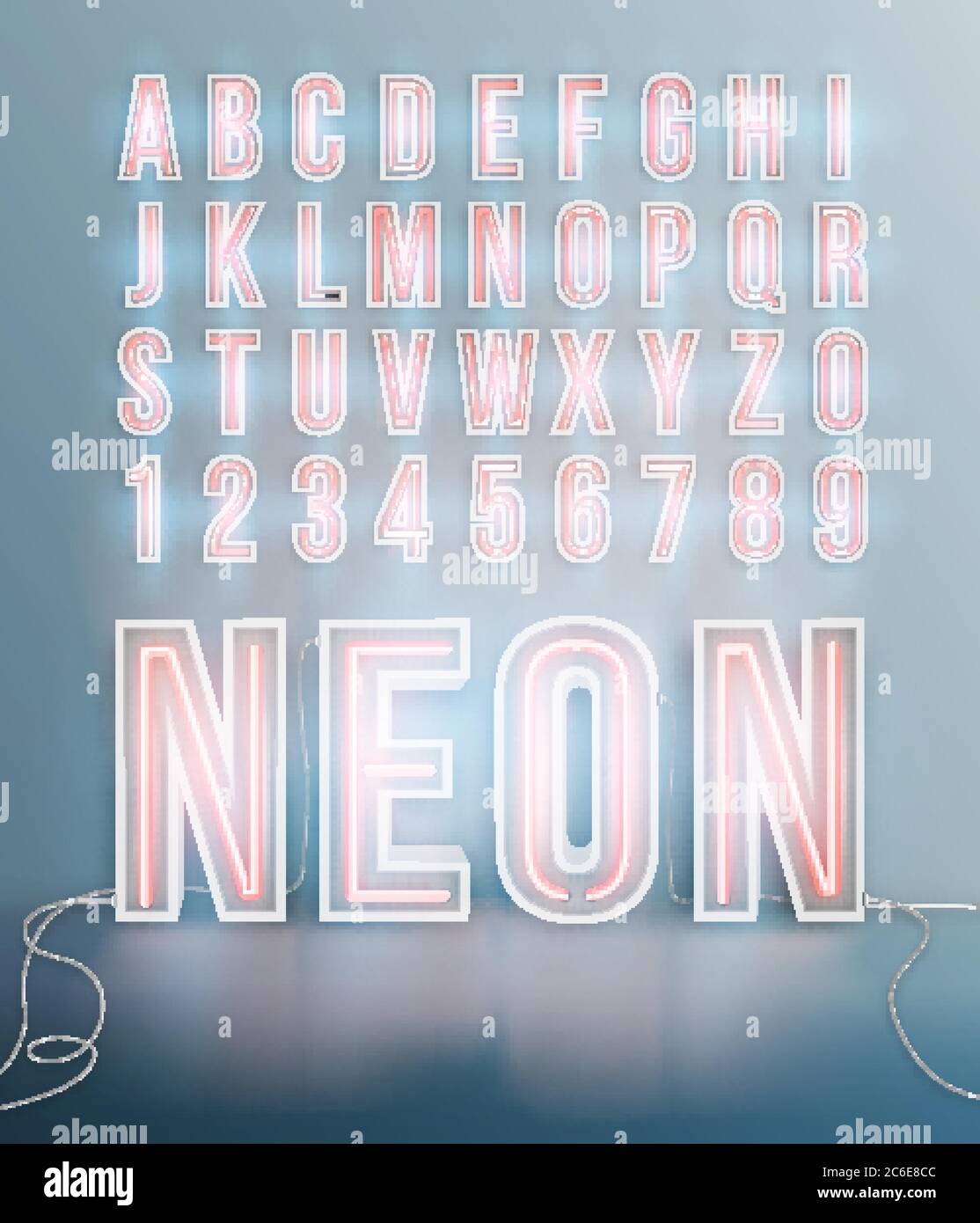Alphabet réaliste avec police néon au format vectoriel Illustration de Vecteur