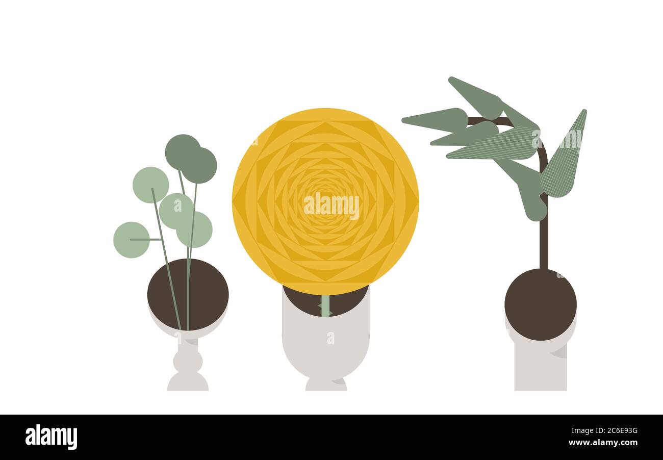 Ensemble de vases avec fleurs en fleur pour la décoration et l'intérieur. Illustration vectorielle plate. Utilisation dans les projets et applications Web et l'impression. Illustration de Vecteur