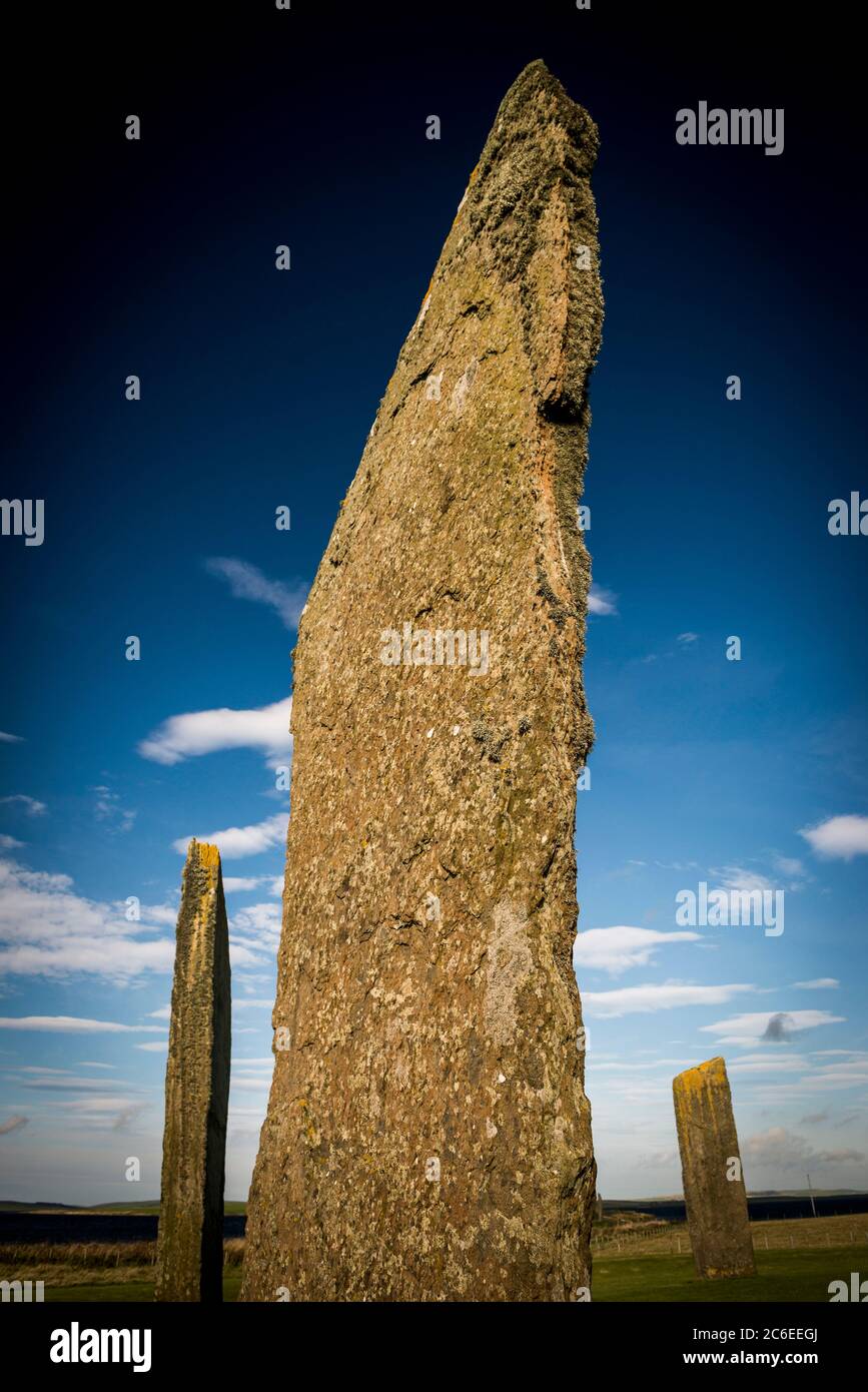 Les Menhirs de Stenness cercle néolithique à Stenness, Orkney, Scotland, UK Banque D'Images