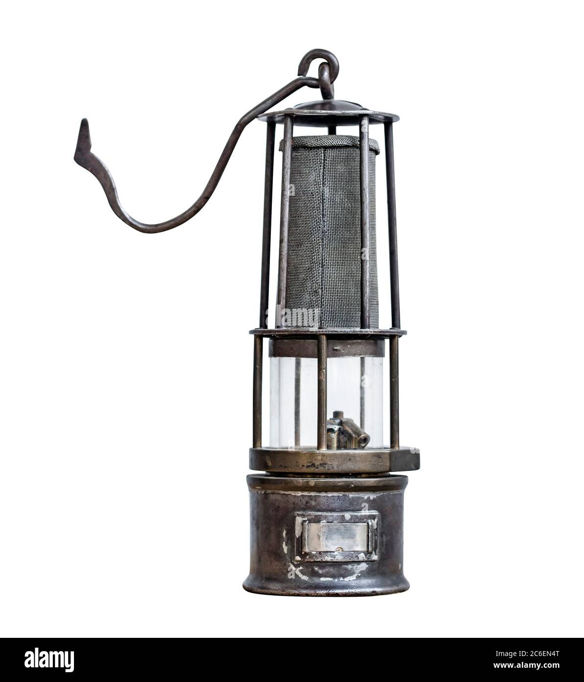 Lampe de mineur vintage isolée sur fond blanc Banque D'Images