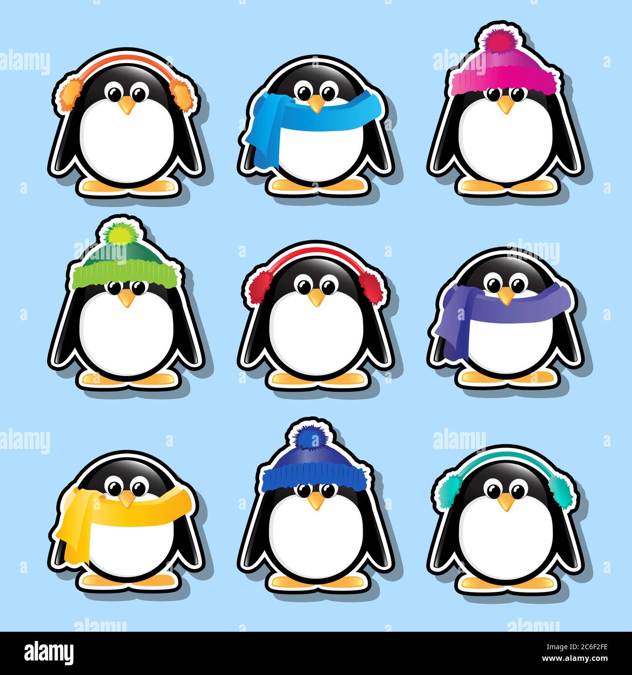 Pingouinstickers de dessins animés d'hiver. Format vectoriel EPS10. Illustration de Vecteur