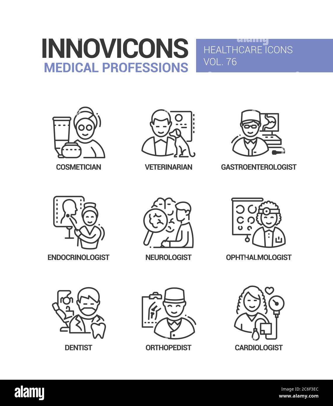 Professions médicales line style design icons set Illustration de Vecteur