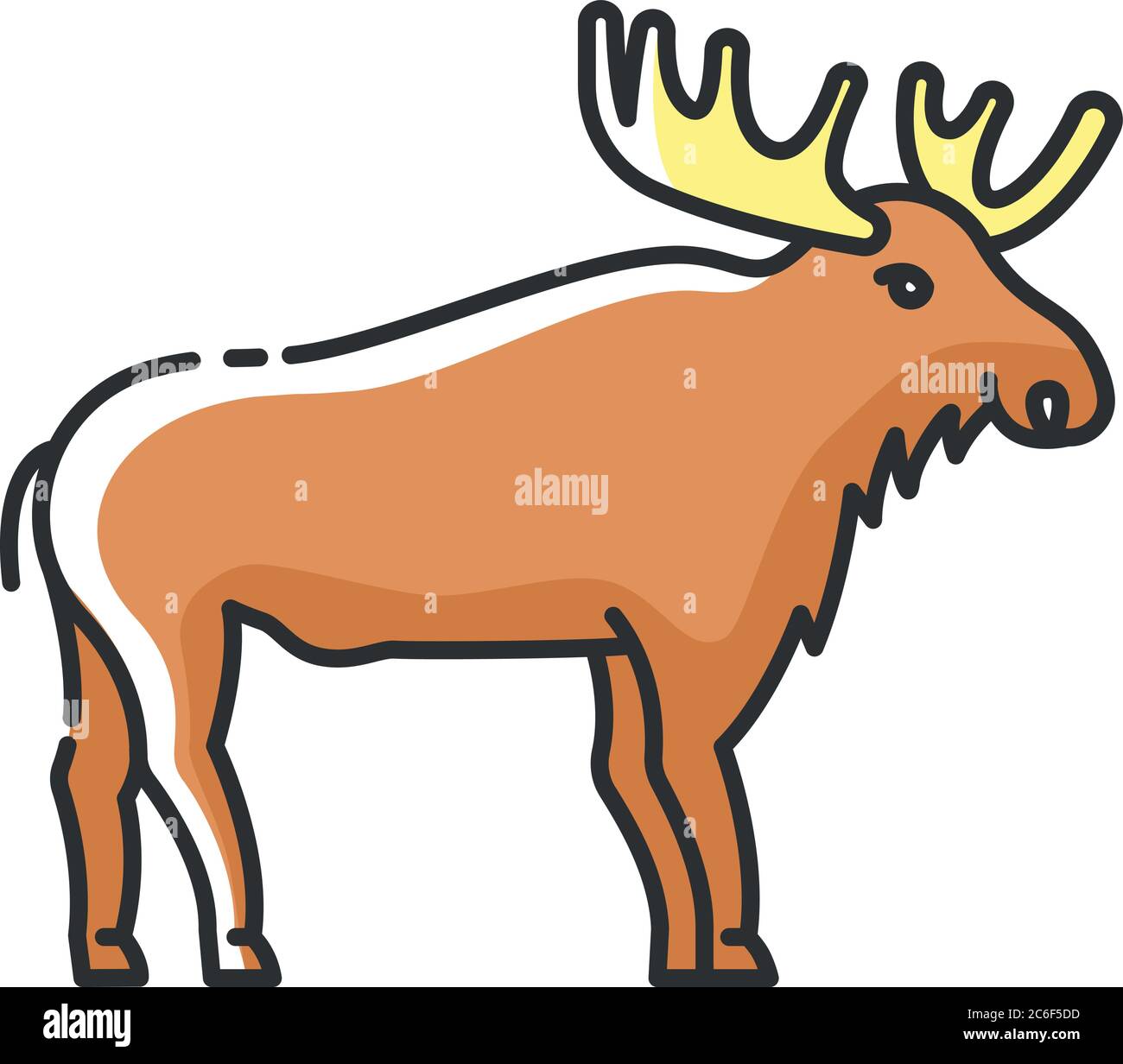 Icône de couleur RVB Elk. Ruminants à hoofed avec gros bois. Faune de la forêt américaine. Herbivore wapiti avec de grandes cornes. Orignal canadien isolé Illustration de Vecteur