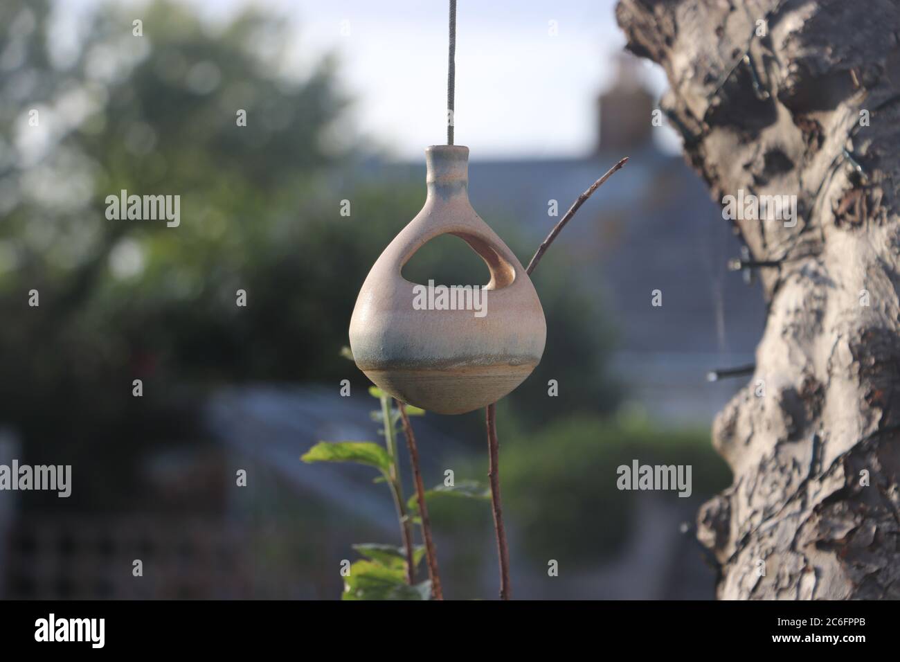 petite maison d'oiseaux accrochée à l'arbre dans le cadre du jardin Banque D'Images