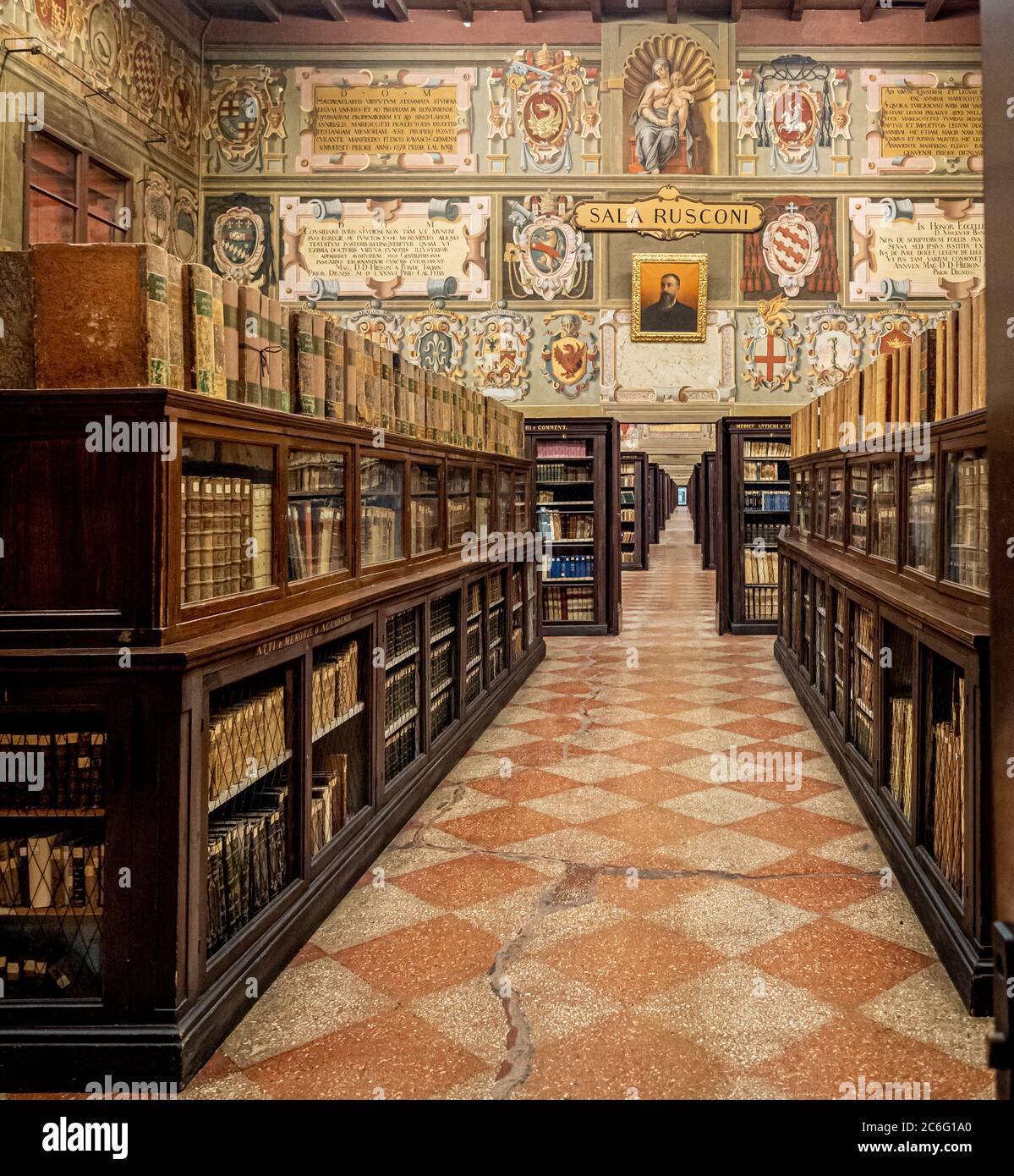 La bibliothèque Archiginnasio, Bologne, Italie. Banque D'Images