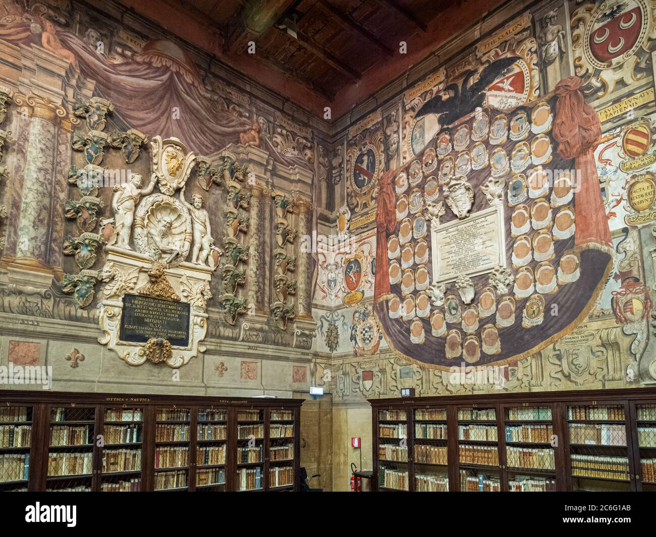 La bibliothèque Archiginnasio. Bologne, Italie. Banque D'Images