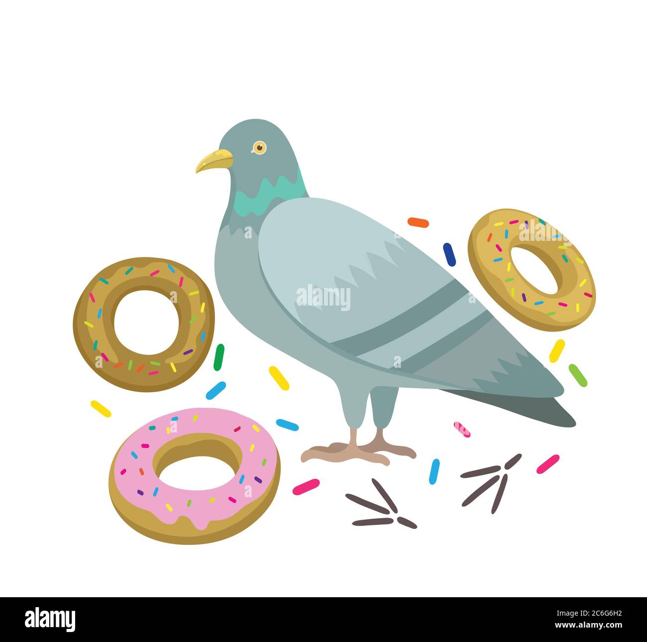 Illustration vectorielle originale avec pigeon et beignets. Illustration de Vecteur Illustration vectorielle originale avec pigeon et beignets. Illustration de Vecteur