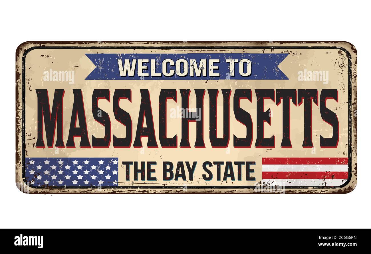 Bienvenue au Massachusetts vintage rusty métal signe sur un fond blanc, illustration vectorielle Illustration de Vecteur