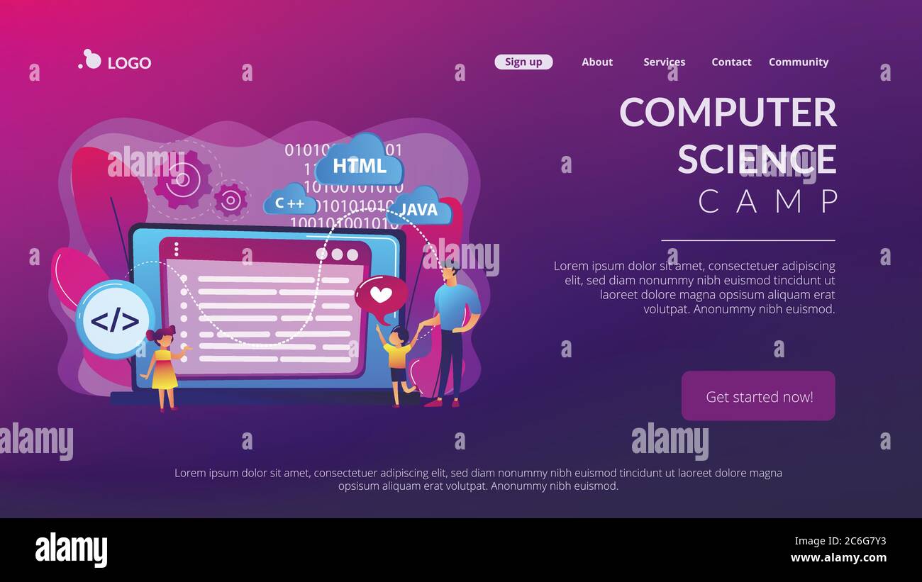 Page d'accueil concept camp de programmation informatique. Illustration de Vecteur