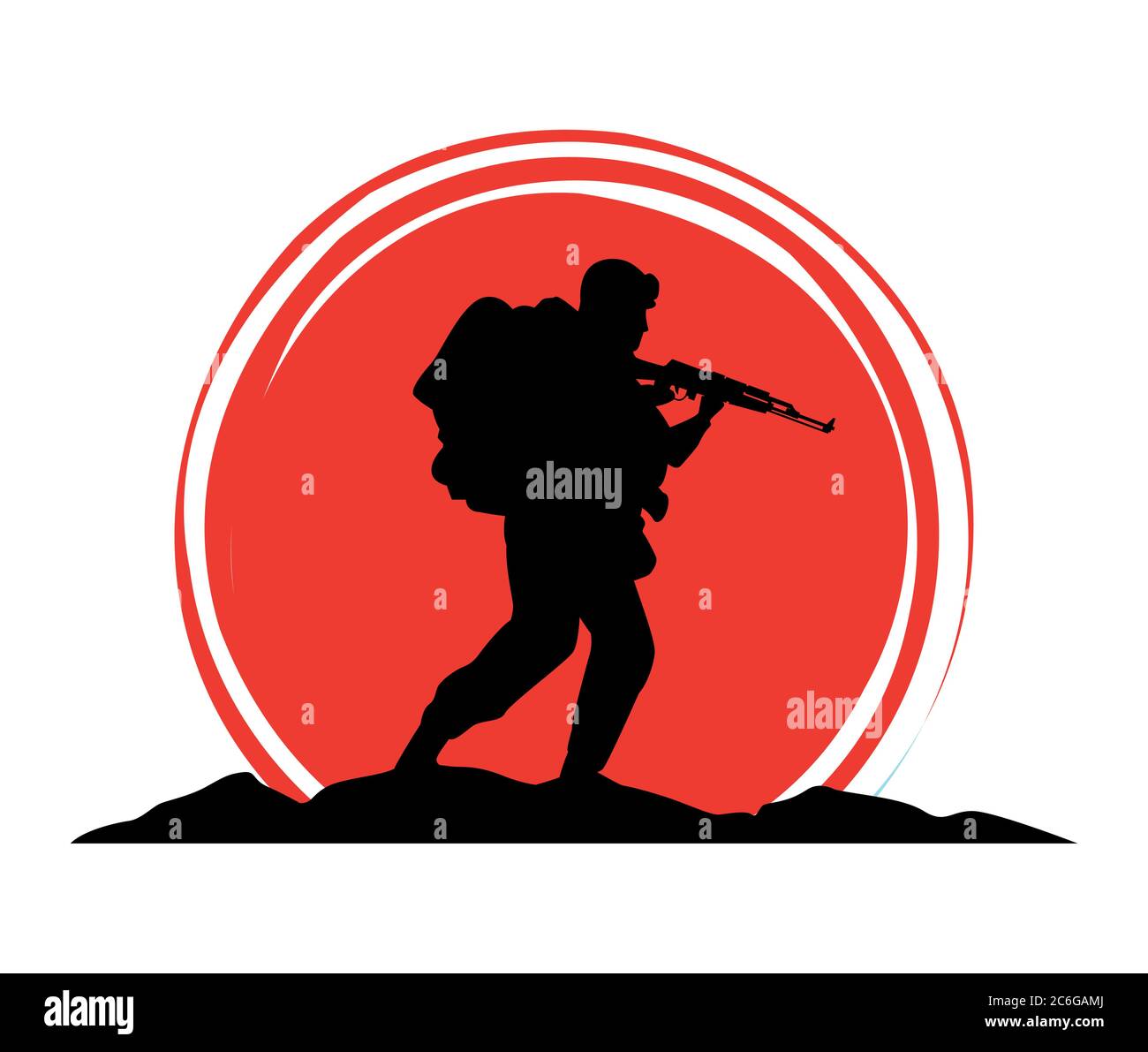 militaire soldat avec arme silhouette figure dessin vectoriel Illustration de Vecteur