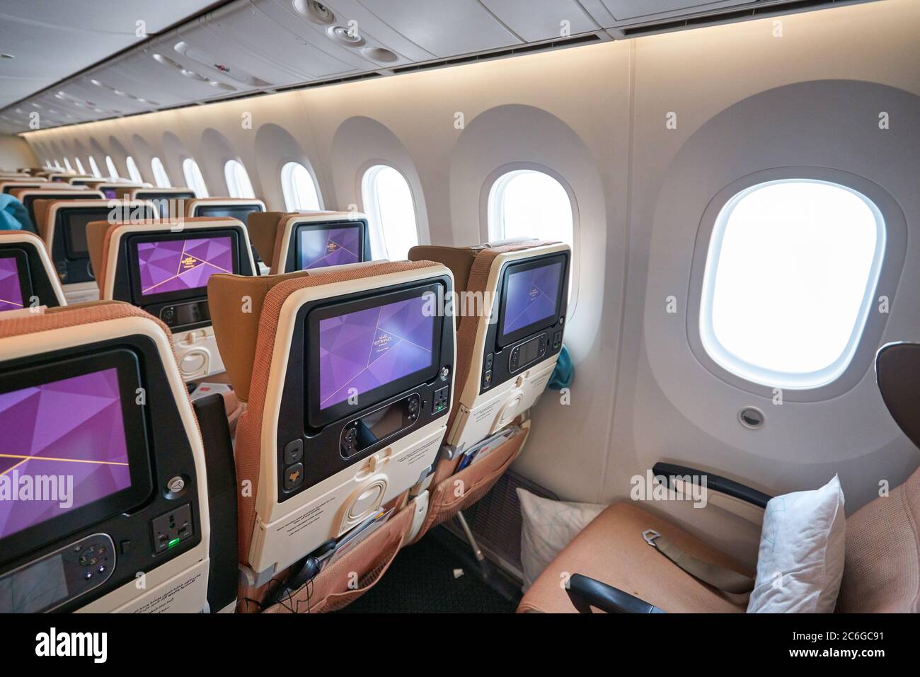 BANGKOK, THAÏLANDE - VERS JANVIER 2020 : photo intérieure du Boeing 787 Dreamliner Etihad Airways Banque D'Images