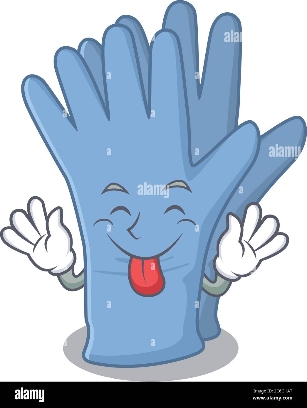 Gants médicaux amusants dessin animé avec la langue sur le visage Illustration de Vecteur
