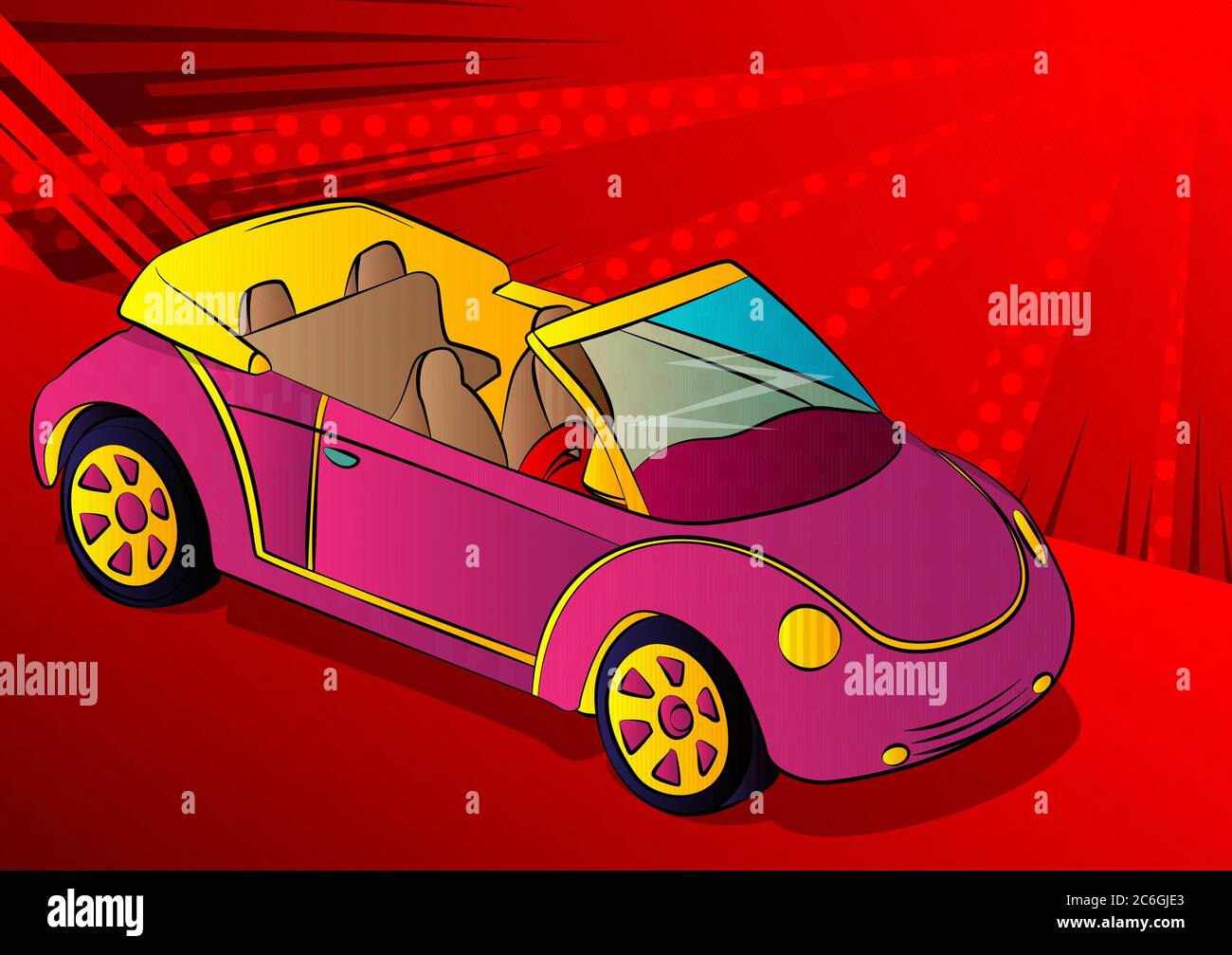 Style de bande dessinée, dessin animé vectoriel d'une voiture cabriolet petite fraîche. Illustration de Vecteur