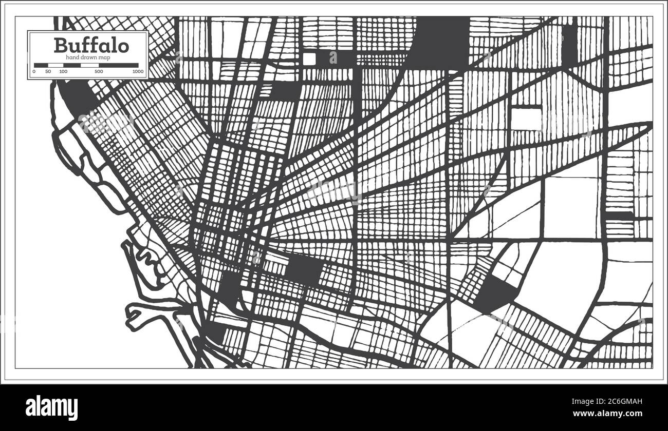 Carte de la ville de Buffalo aux États-Unis en noir et blanc en style rétro. Carte de contour. Illustration vectorielle. Illustration de Vecteur