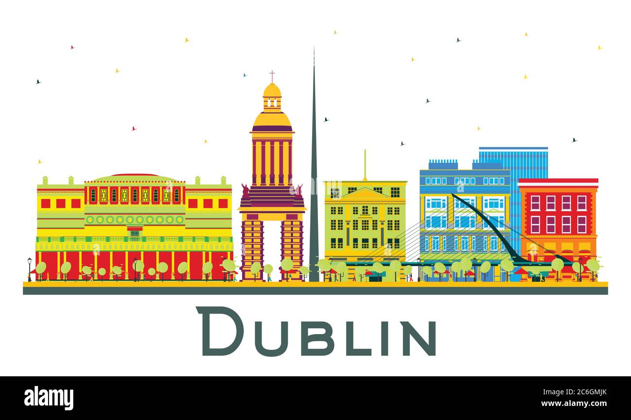 Dublin Ireland City Skyline avec des bâtiments couleur isolés sur blanc. Illustration vectorielle. Voyages d'affaires et tourisme. Illustration de Vecteur