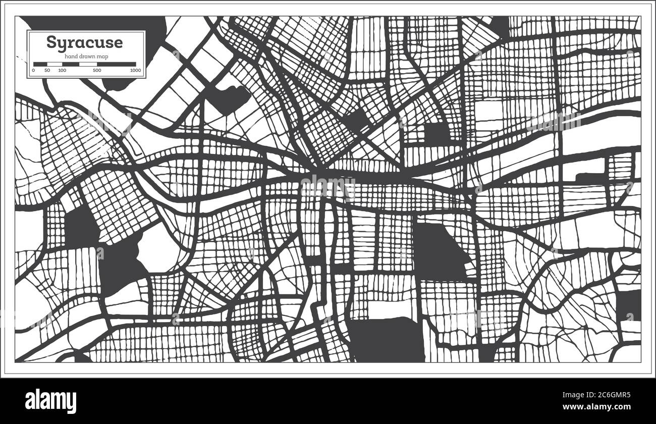 Carte de la ville de Syracuse USA en noir et blanc en style rétro. Carte de contour. Illustration vectorielle. Illustration de Vecteur