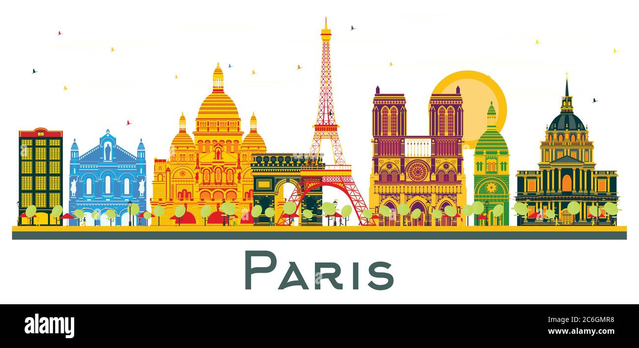 Paris France Skyline avec bâtiments couleur isolés sur blanc. Illustration vectorielle. Concept de voyage d'affaires et de tourisme avec architecture historique. Illustration de Vecteur