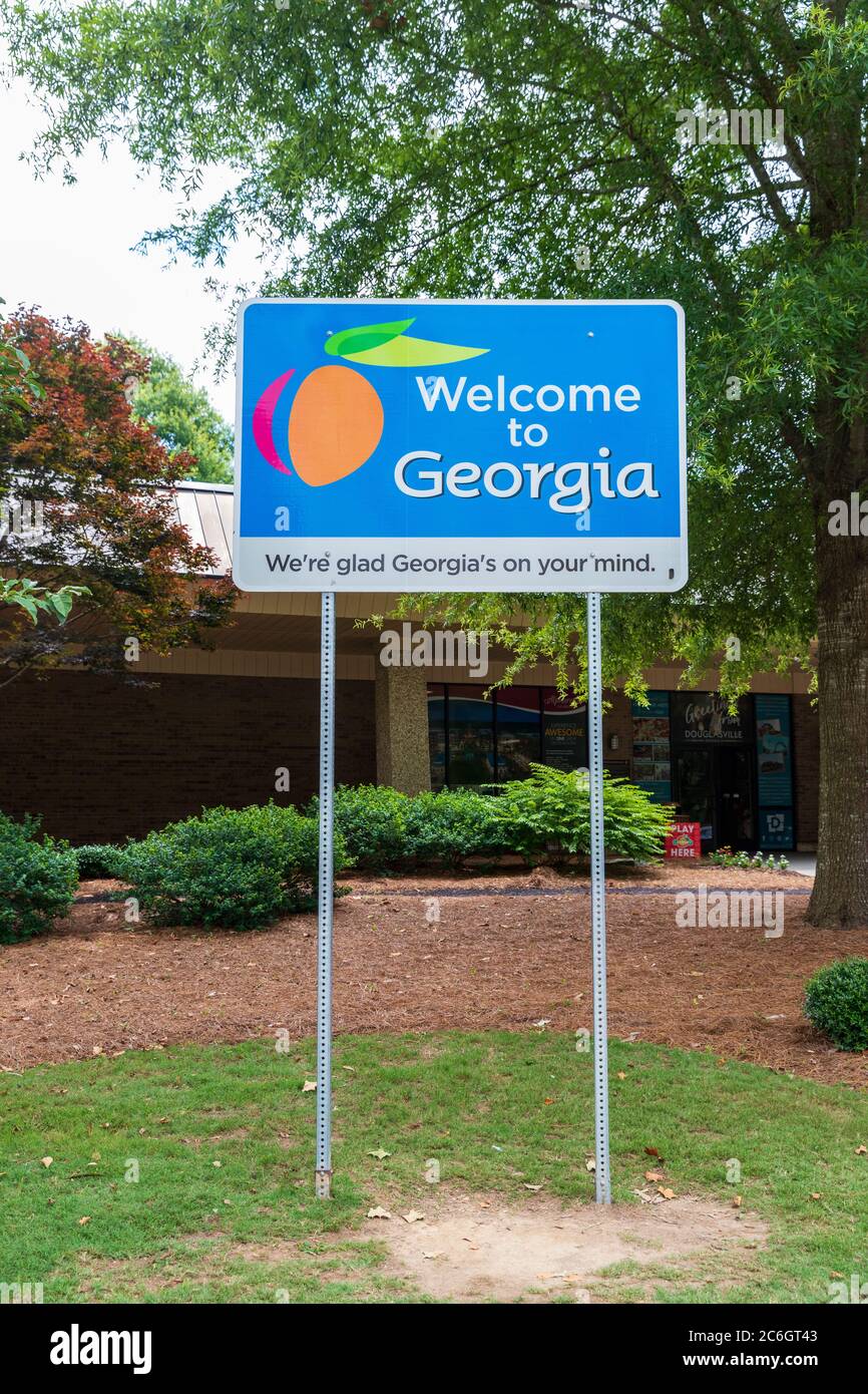 Tallapoosa, GA, Etats-Unis : bienvenue au panneau de la route de Géorgie au Georgia Visitor Center Banque D'Images