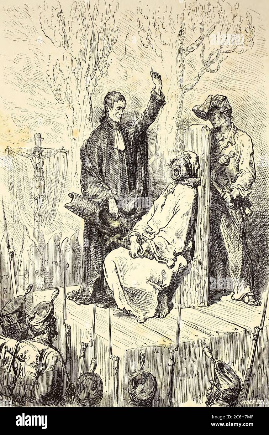 Exécution d'un assassin a Barcelone [exécution d'un assassin à Barcelone] page d'illustration du livre 'pain' [l'Espagne] de Davillier, Jean Charles, barón, 1823-1883; doré, Gustave, 1832-1883; publié à Paris, France par la Librairie Hachette, en 1874 Banque D'Images