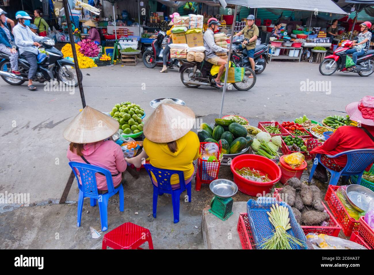 Greengrocer, Cho Duong Dong, marché de Duong Dong, Duong Dong, Phu Quoc, Vietnam, Asie Banque D'Images