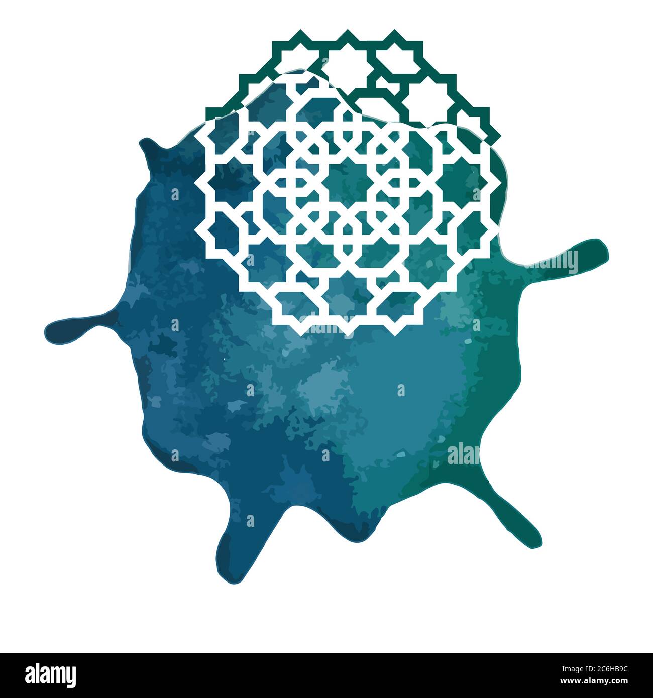Élément géométrique arrondi Arabesque avec éclaboussures d'aquarelle. Design Mandala Illustration de Vecteur