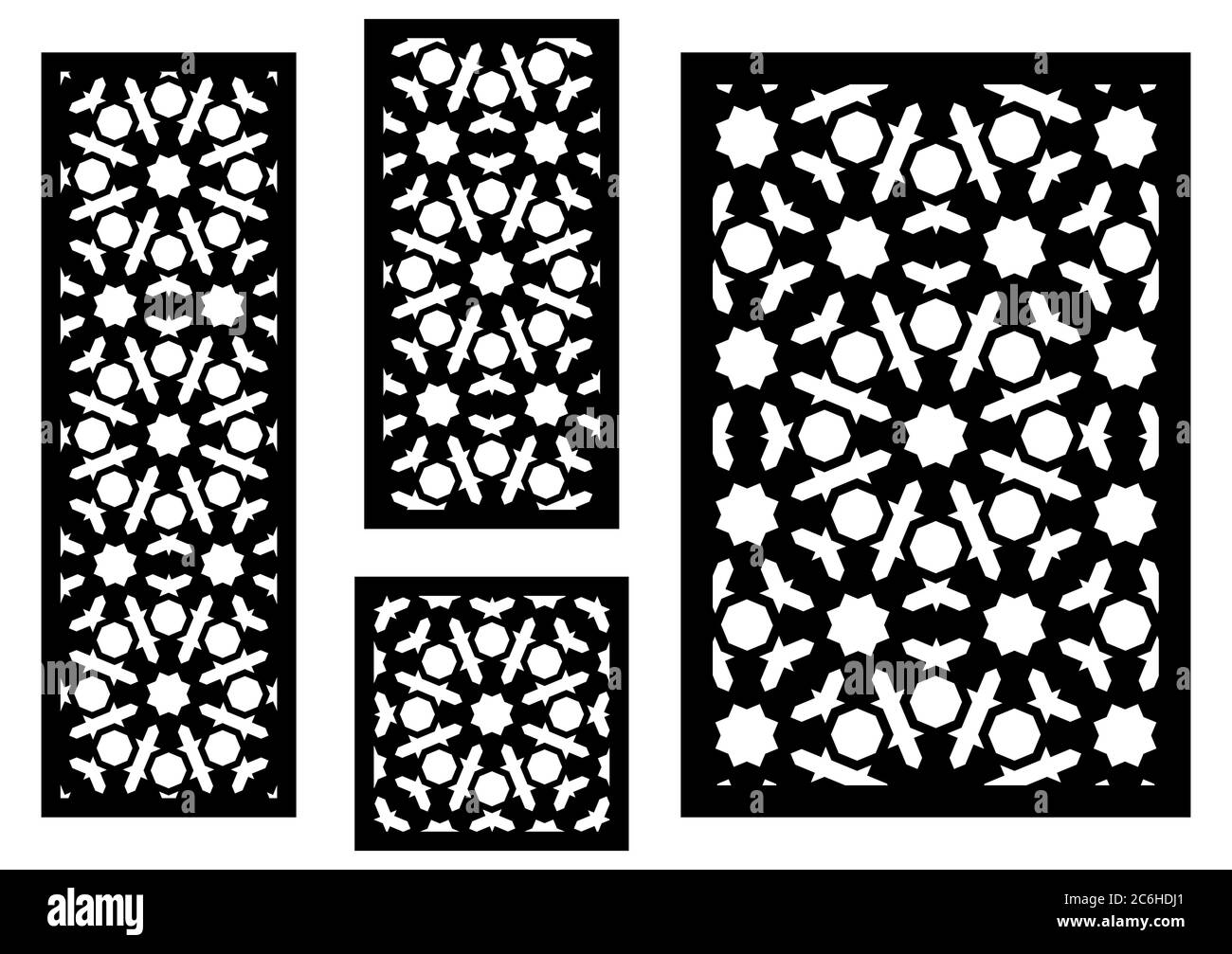 Écran de protection, modèle de clôture de confidentialité. Panneau vectoriel découpé au laser, écran, clôture, séparateur. CNC motif décoratif, design jali, élément intérieur. Islamique Illustration de Vecteur