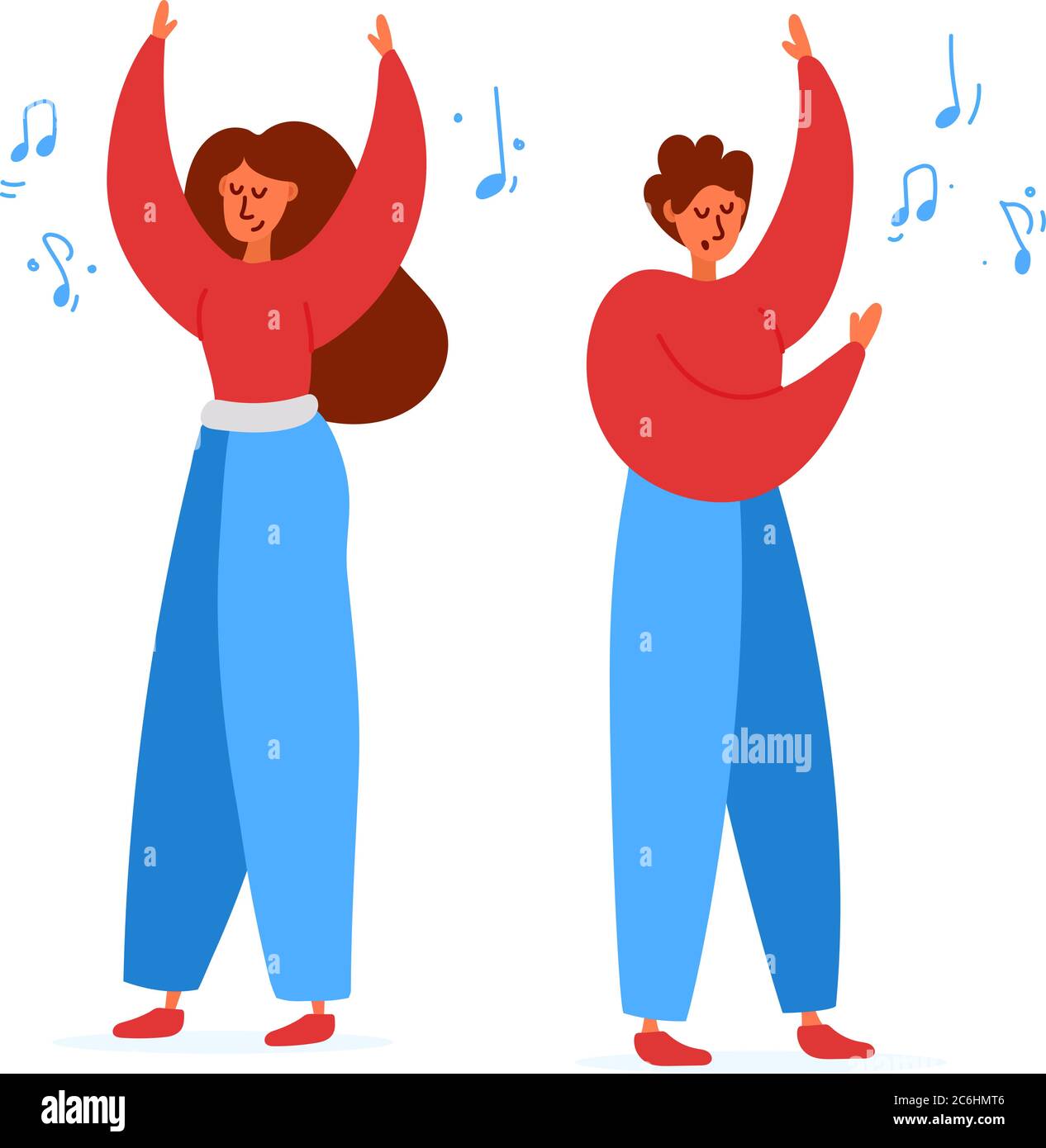 Jeunes deux femmes et hommes personnes écoutant de la musique et dansant isolés sur fond blanc, concept d'illustration Illustration de Vecteur