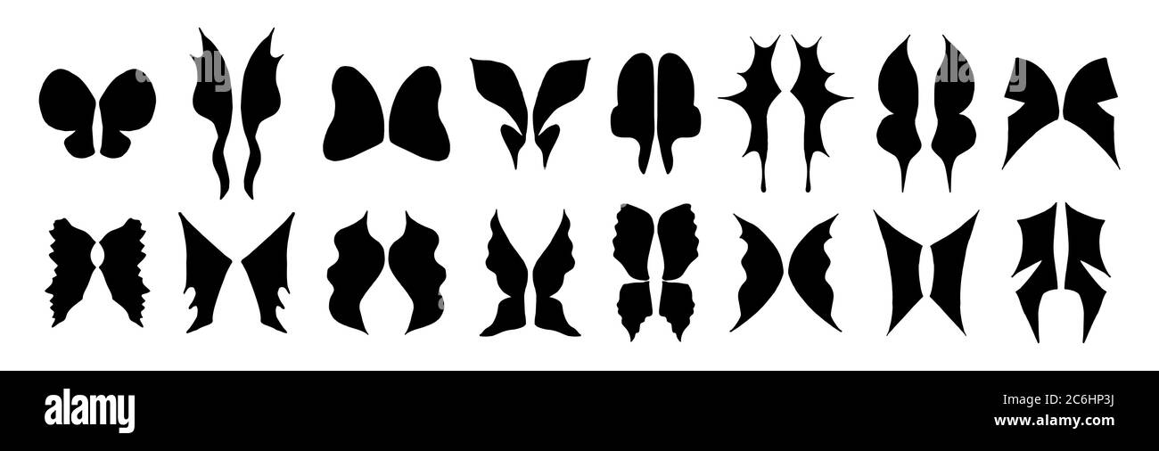 Ensemble de silhouette de fantaisie de vecteur de différentes ailes isolées sur fond blanc. Illustrations vectorielles dessinées à la main. Décoration pour cartes de vœux, poste Illustration de Vecteur