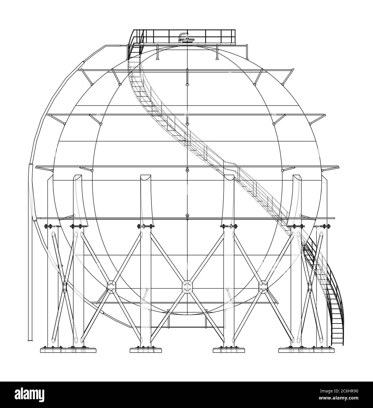 Contour sphérique du réservoir de gaz. Illustration 3D Banque D'Images
