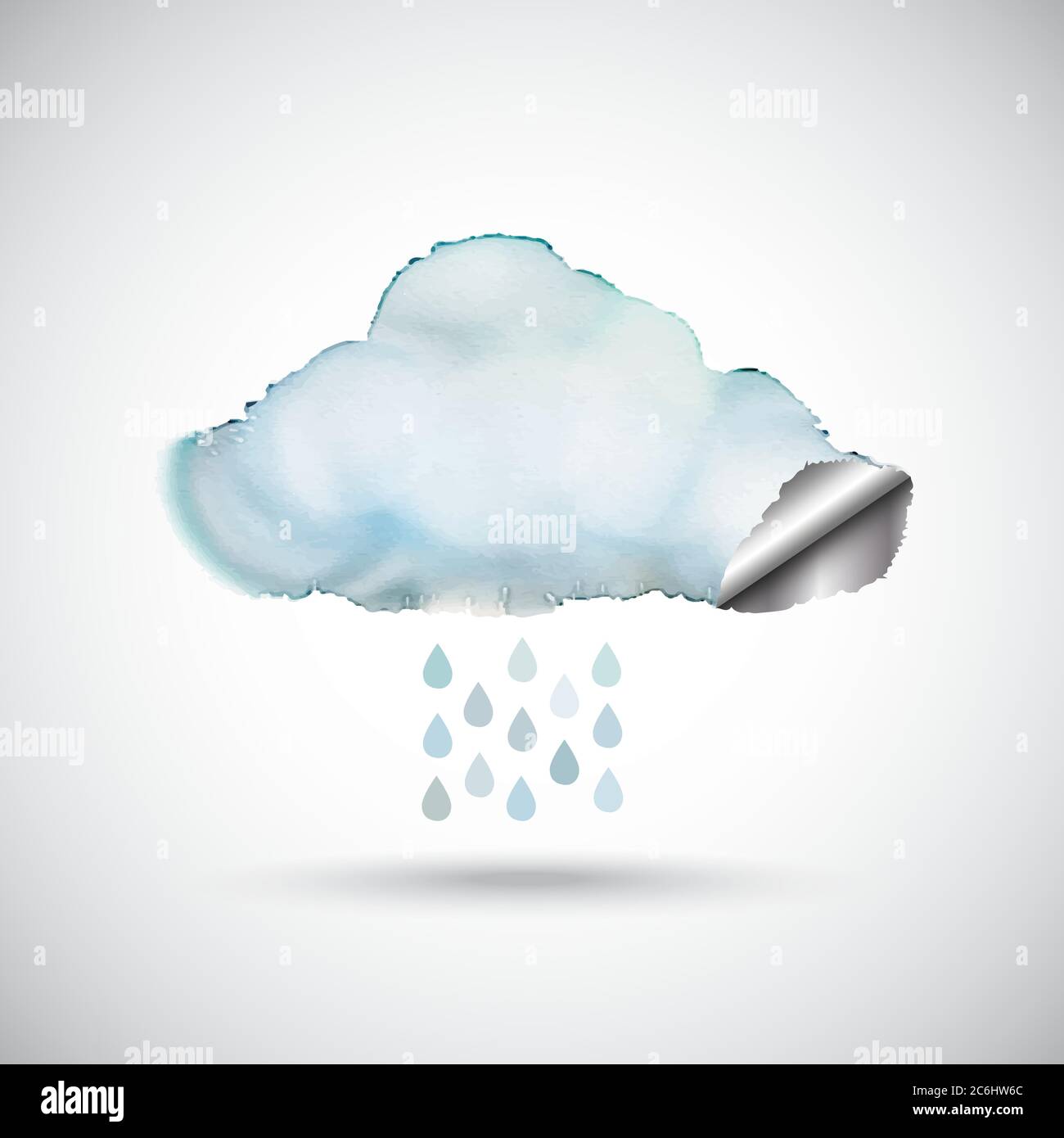 Nuage aquarelle avec doublure argentée et gouttes de pluie. Format vectoriel EPS10. Illustration de Vecteur