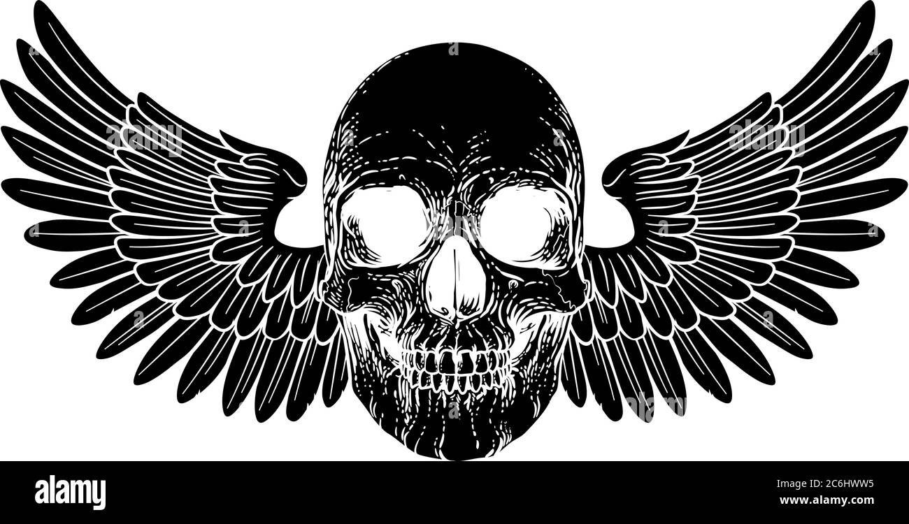 Winged Skull Vintage Illustration gravure sur bois Illustration de Vecteur