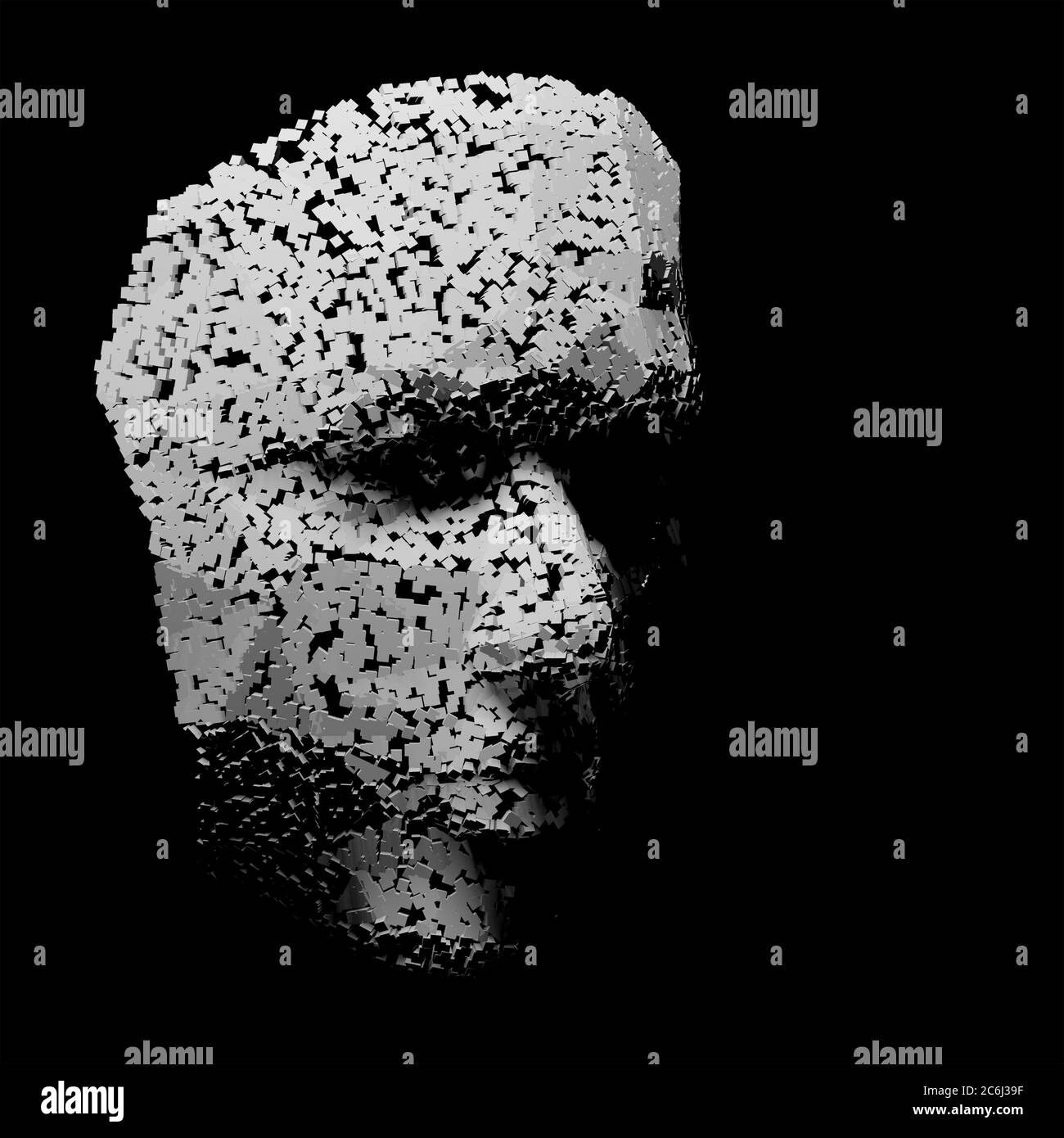 Illustration 3D abstraite de l'intelligence artificielle du visage humain numérique Banque D'Images