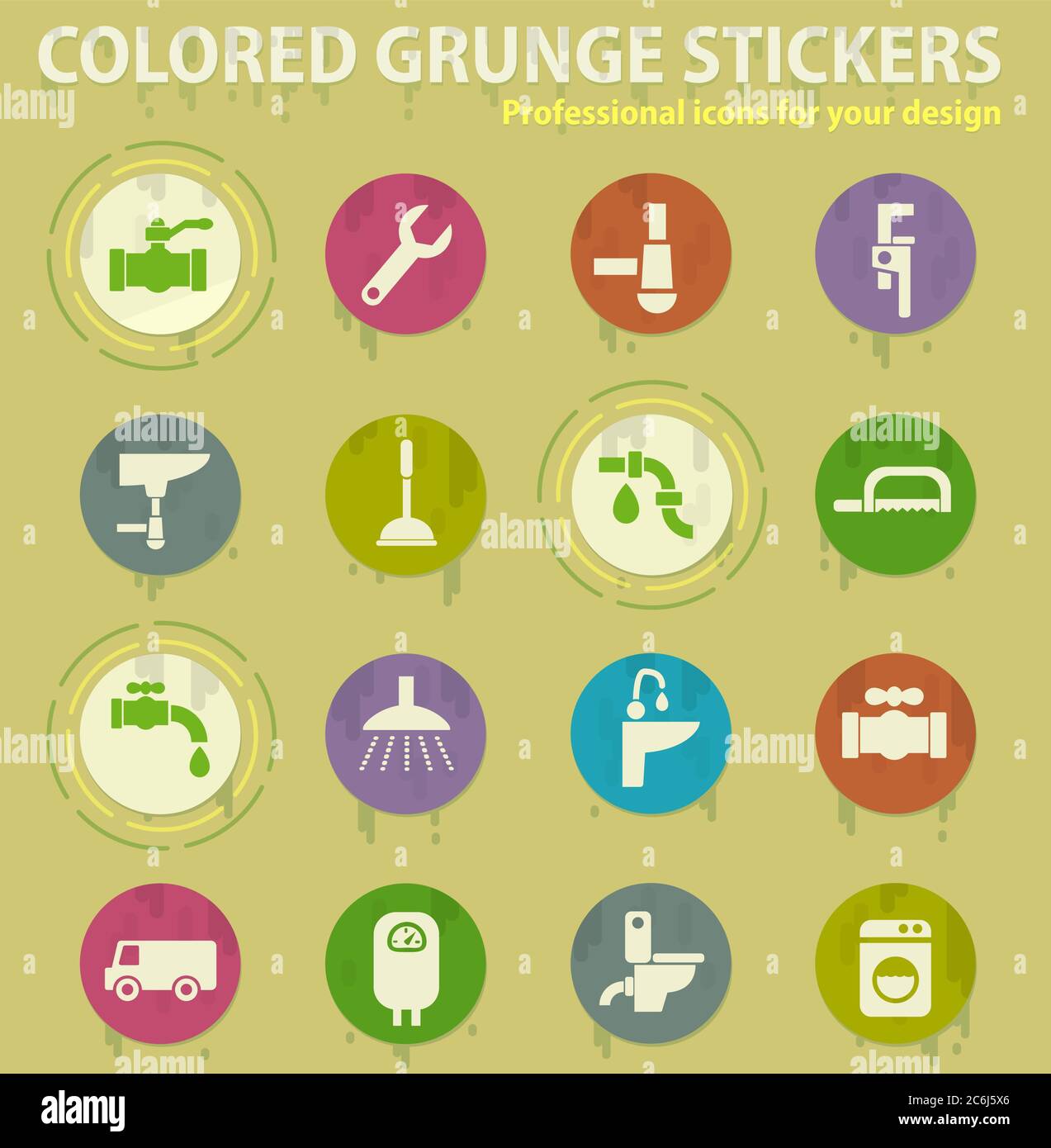 icônes de couleur de grunge pour le service de plomberie Illustration de Vecteur