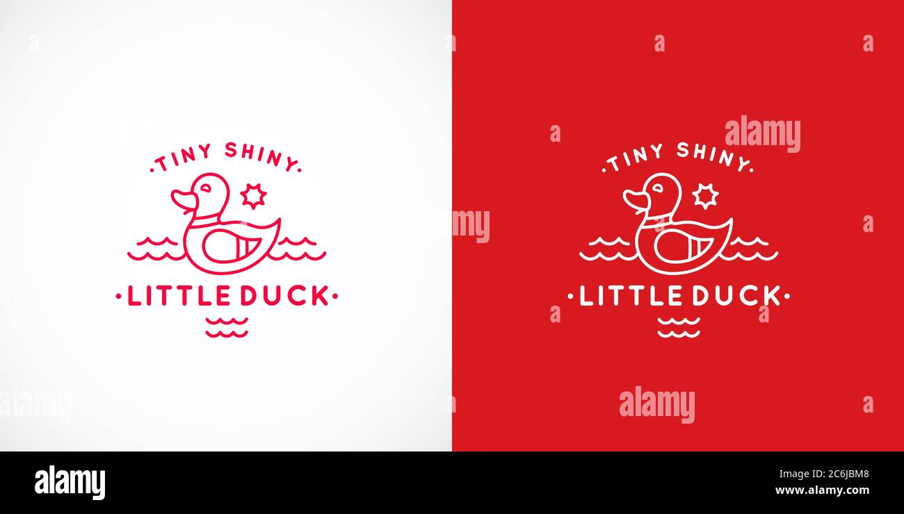 Petit canard brillant nagent abstrait vecteur signe, emblème ou modèle de logo. Style de ligne mignon Illustration avec Typographie. Illustration de Vecteur