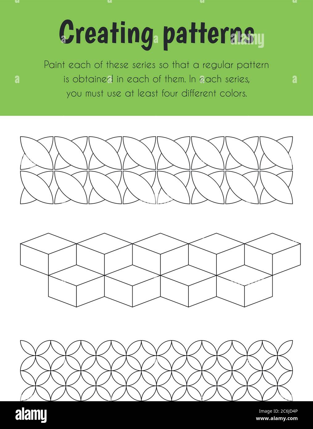 Création de la feuille d'éducation des motifs. Module principal pour le raisonnement logique. 5-6 ans. Série de fiches pédagogiques Illustration de Vecteur