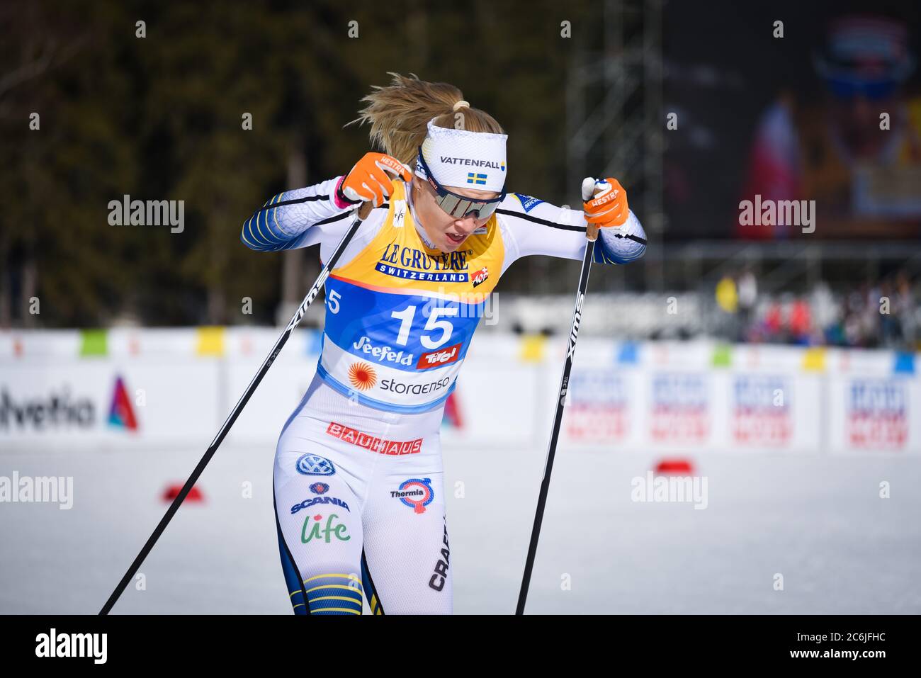 Jonna Sundling, en Suède, en sprint aux Championnats du monde de ski nordique FIS 2019, à Seefeld, en Autriche. Banque D'Images